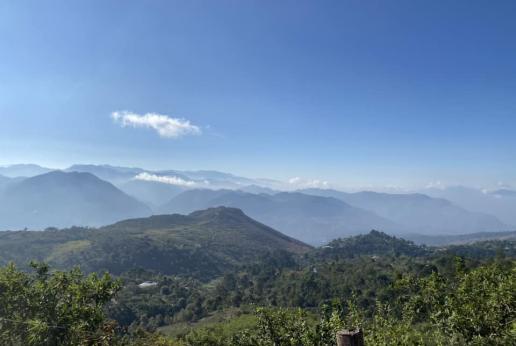 paisaje de volcanes y vegetación